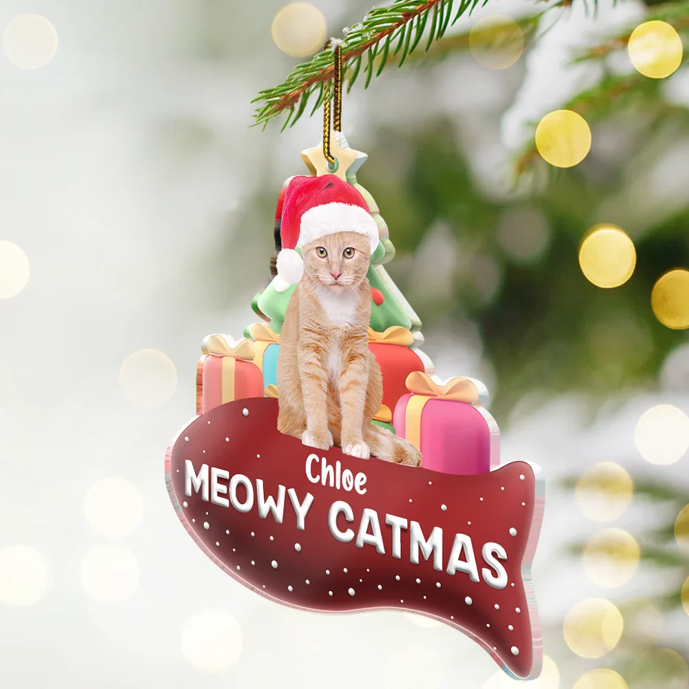 Custom Photo Merry Woofmas 3D Effect Dog Cat - Personalized Custom Shaped Acrylic Ornament - Image 3