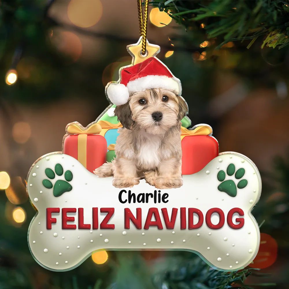 Custom Photo Merry Woofmas 3D Effect Dog Cat - Personalized Custom Shaped Acrylic Ornament - Image 4