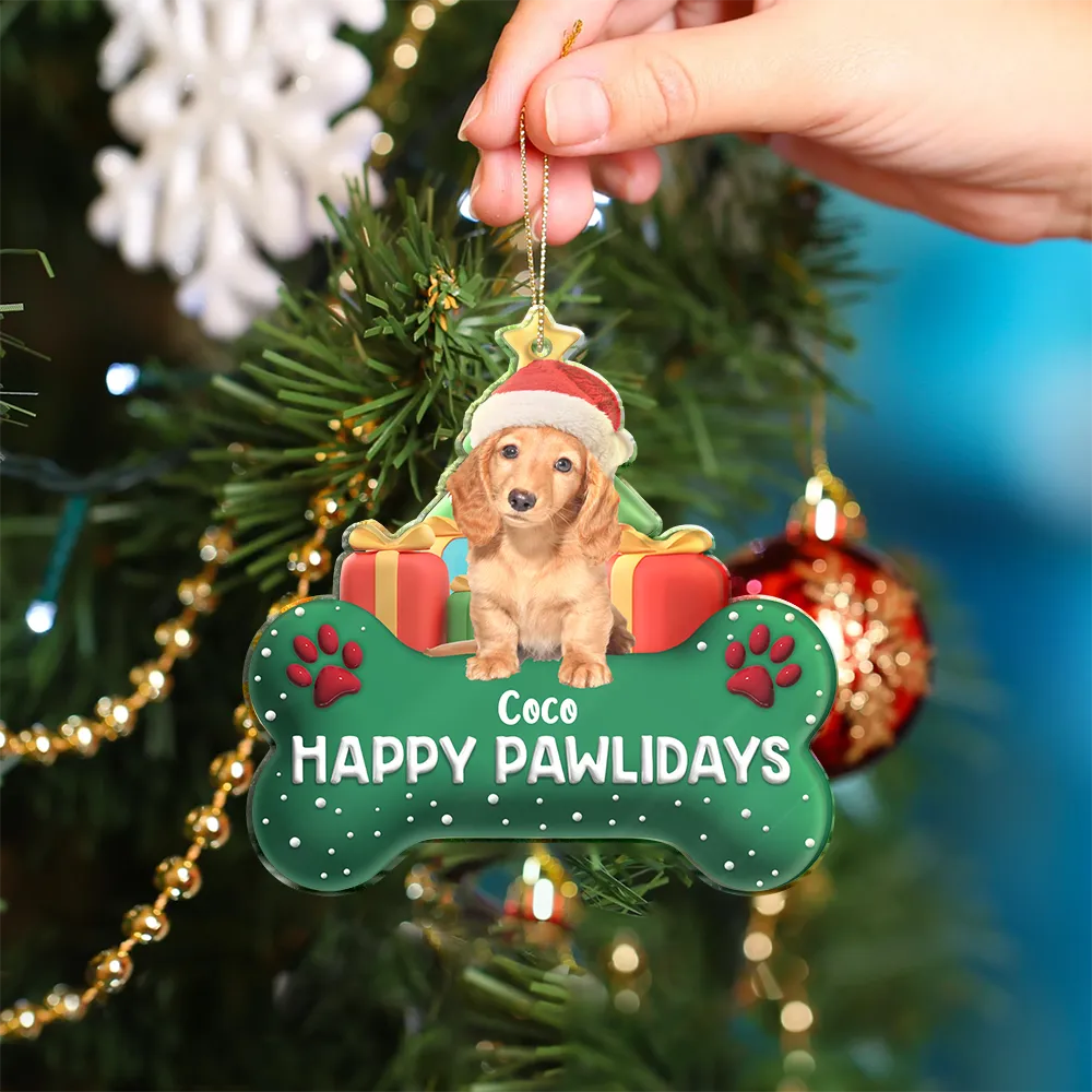 Custom Photo Merry Woofmas 3D Effect Dog Cat - Personalized Custom Shaped Acrylic Ornament - Image 5