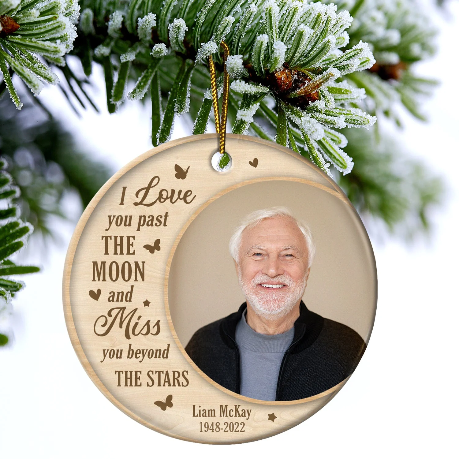 Custom Photo Miss You Beyond The Stars - Christmas, Memorial Gift - Personalized Circle Ceramic Ornament - Image 4