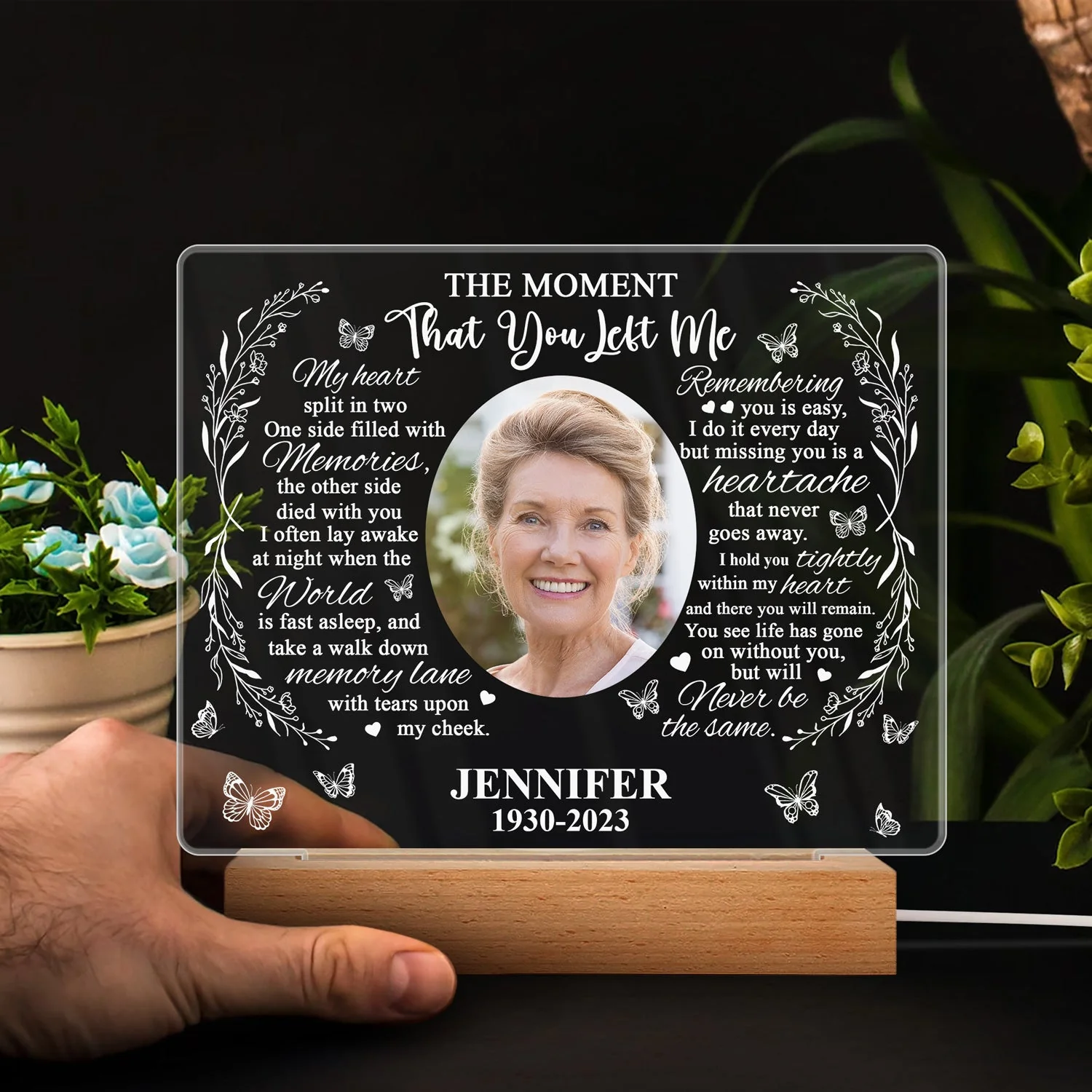 Custom Photo Missing You Always - Memorial Gift, Sympathy Gift For You Loved Ones - Personalized 3D Led Light Wooden Base - Image 4