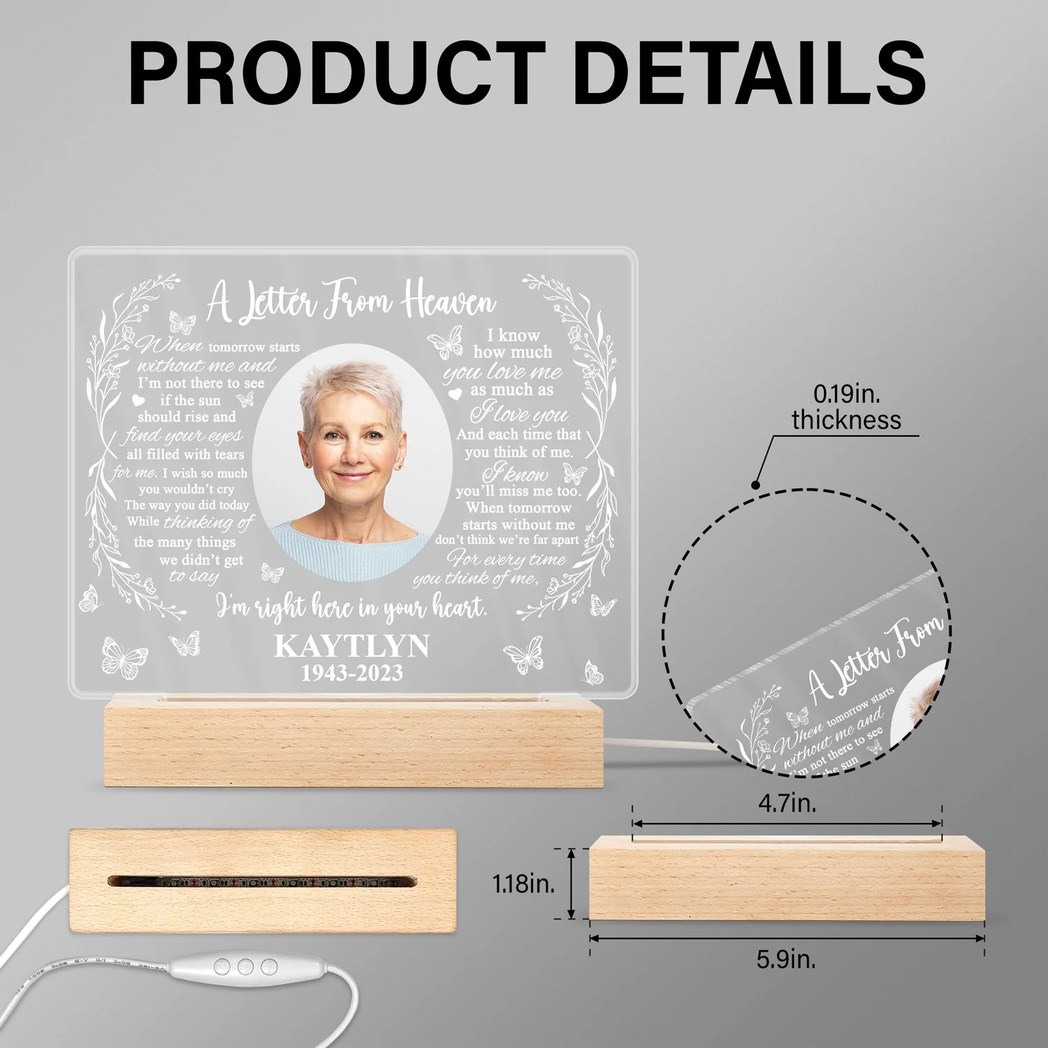 Custom Photo Missing You Always - Memorial Gift, Sympathy Gift For You Loved Ones - Personalized 3D Led Light Wooden Base - Image 5