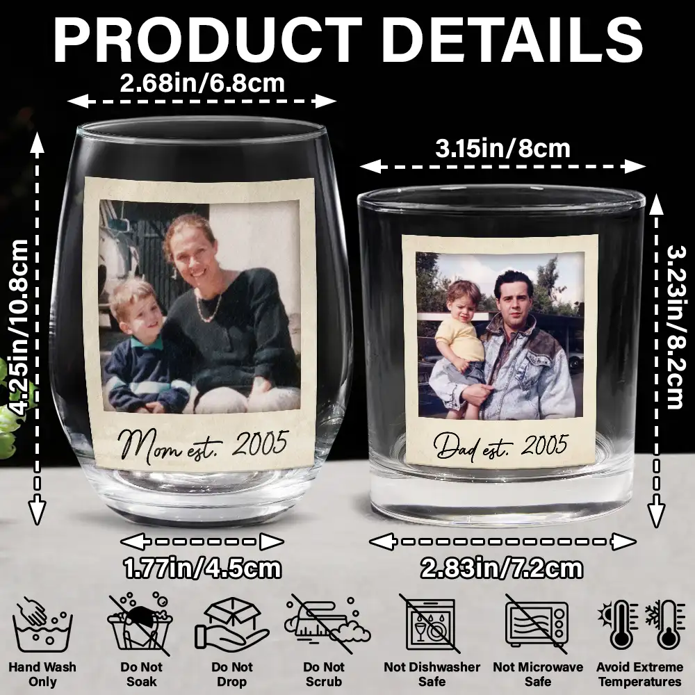 Custom Photo Mom Dad EST - Personalized Combo Wine & Whiskey Glass - Image 5