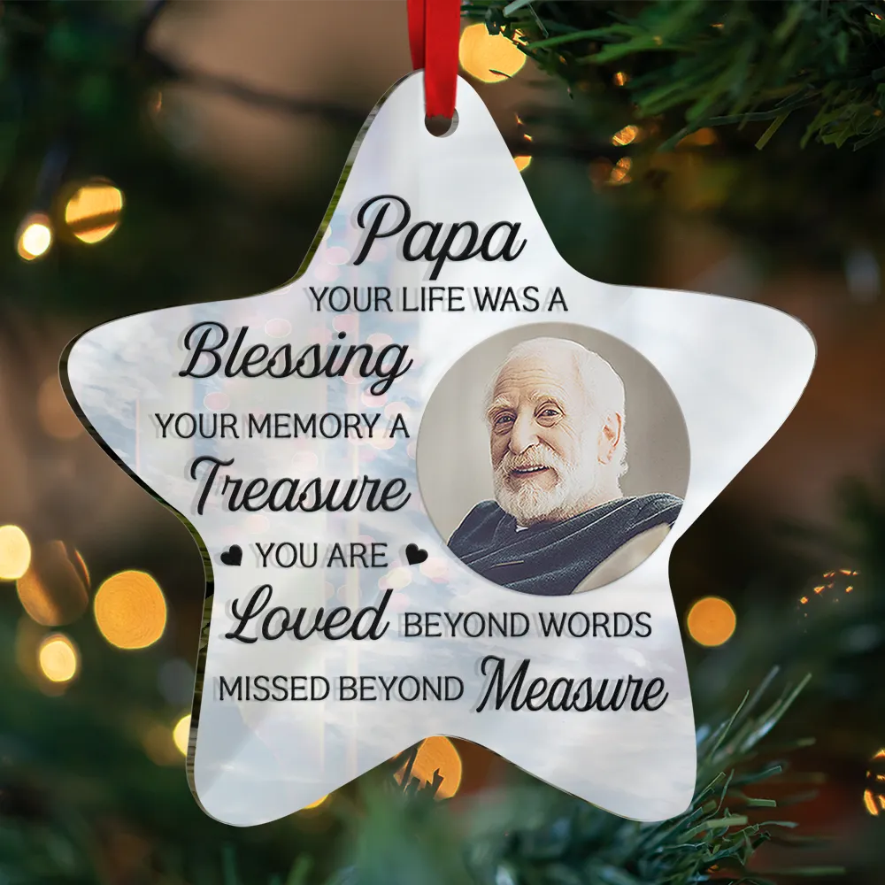 Custom Photo Mom Dad Your Life Was A Blessing Memorial - Personalized Custom Shaped Mirror Ornament - Image 3