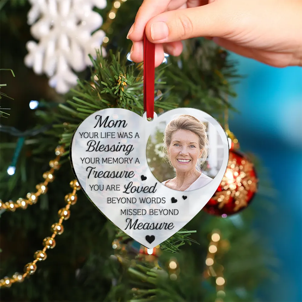 Custom Photo Mom Dad Your Life Was A Blessing Memorial - Personalized Custom Shaped Mirror Ornament - Image 4