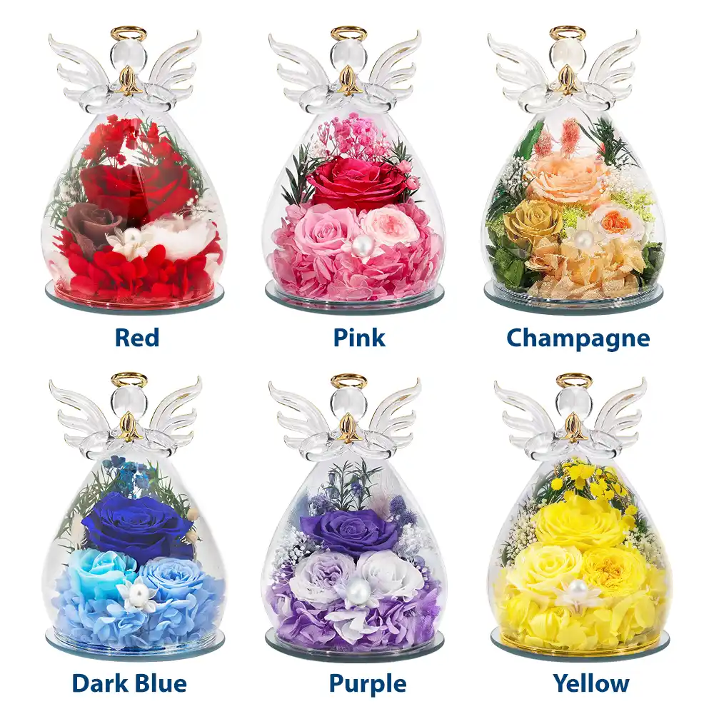 Custom Photo Mom Of An Angel - Personalized Flower In Glass Angel Figurine - Image 3
