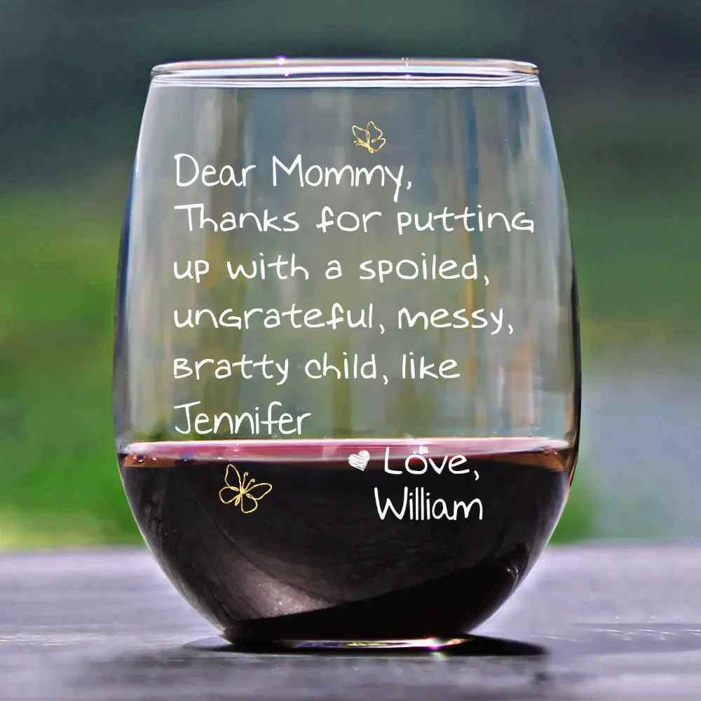 Custom Photo Mom Thanks For Putting Up With My Sibling - Personalized Stemless Wine Glass - Image 2