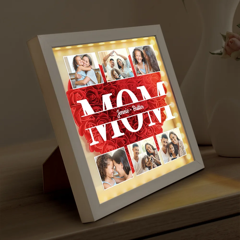 Custom Photo Mom We Love You - Personalized LED Light Flower Shadow Box - Image 4
