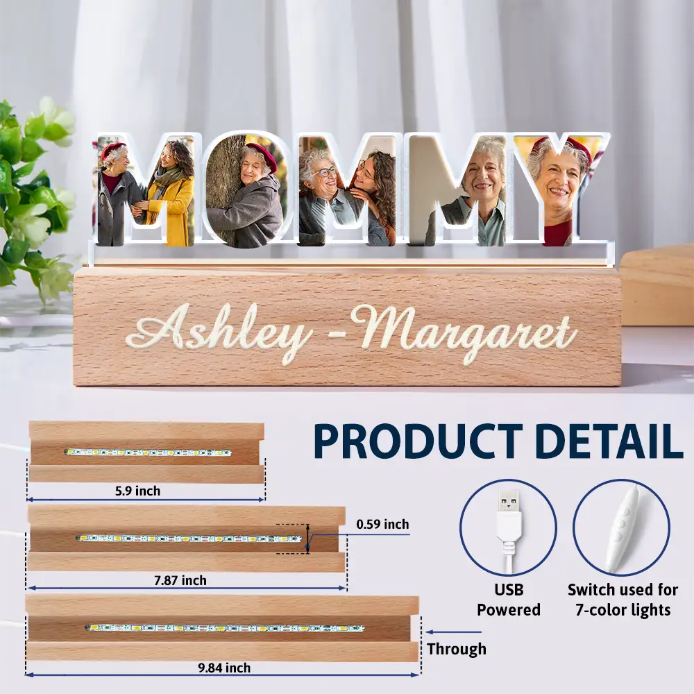 Custom Photo Mommy Grandma Custom Kid Grandkid Name - Personalized Custom Shaped LED Light - Image 6