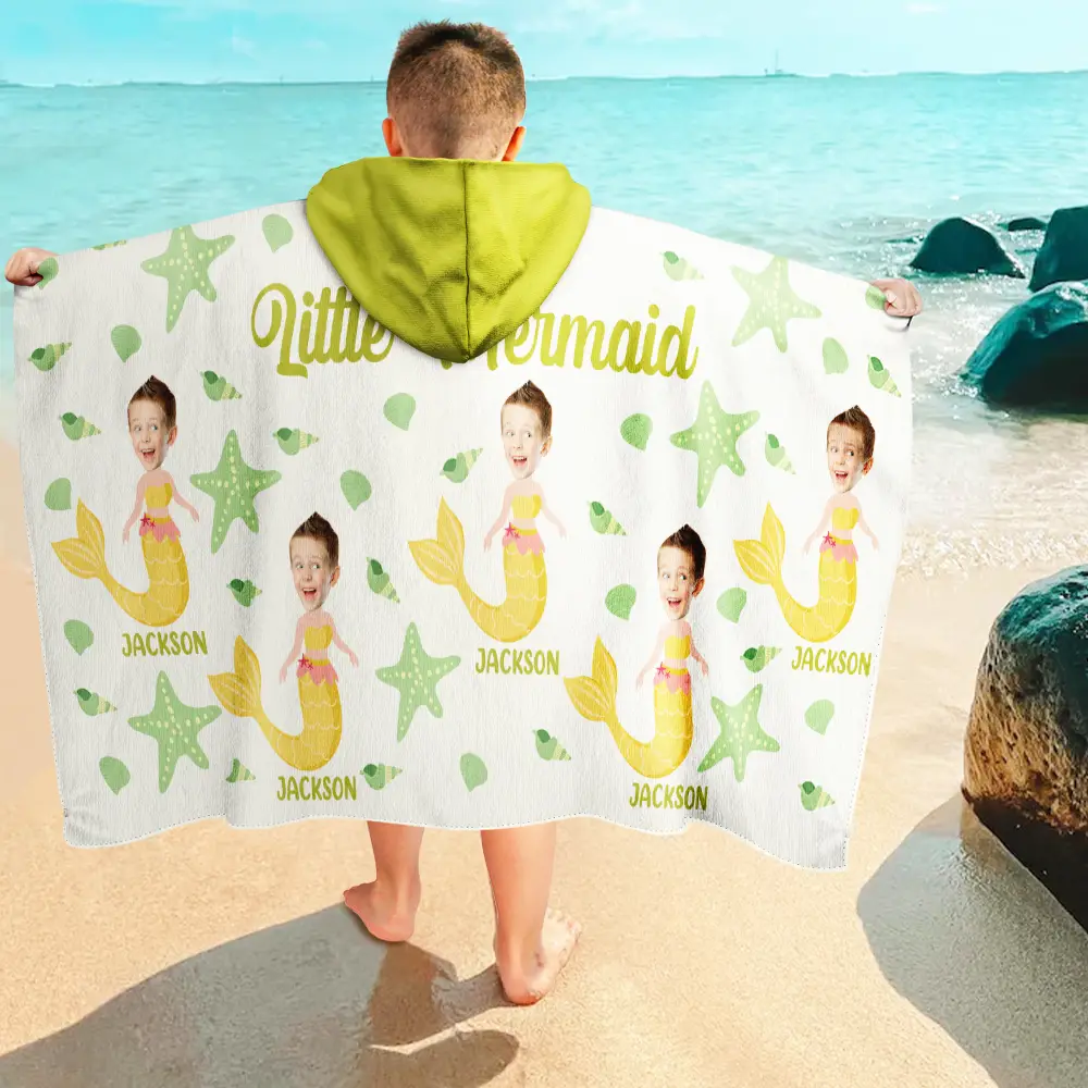 Custom Photo Mommy's Little Mermaid - Personalized Hooded Beach Towel - Image 5