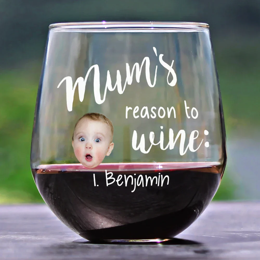Custom Photo Mom's Reasons To Drink Custom Kid Names - Personalized Stemless Wine Glass - Image 4