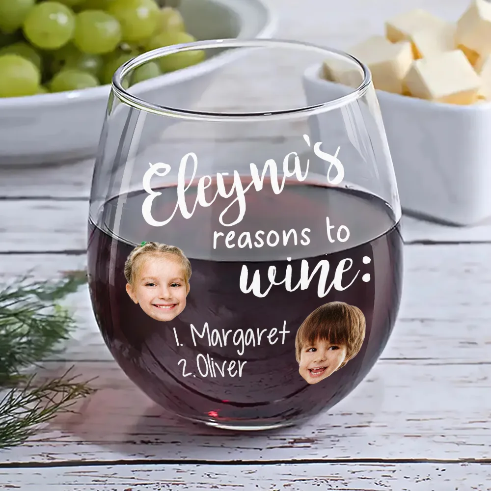 Custom Photo Mom's Reasons To Drink Custom Kid Names - Personalized Stemless Wine Glass - Image 8