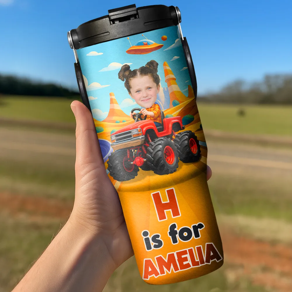 Custom Photo Monogram Kid Toy Car - Personalized 30oz Tumbler With Handle - Image 3