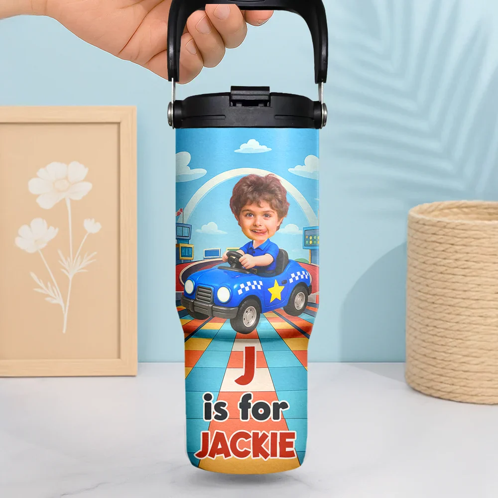 Custom Photo Monogram Kid Toy Car - Personalized 30oz Tumbler With Handle - Image 4