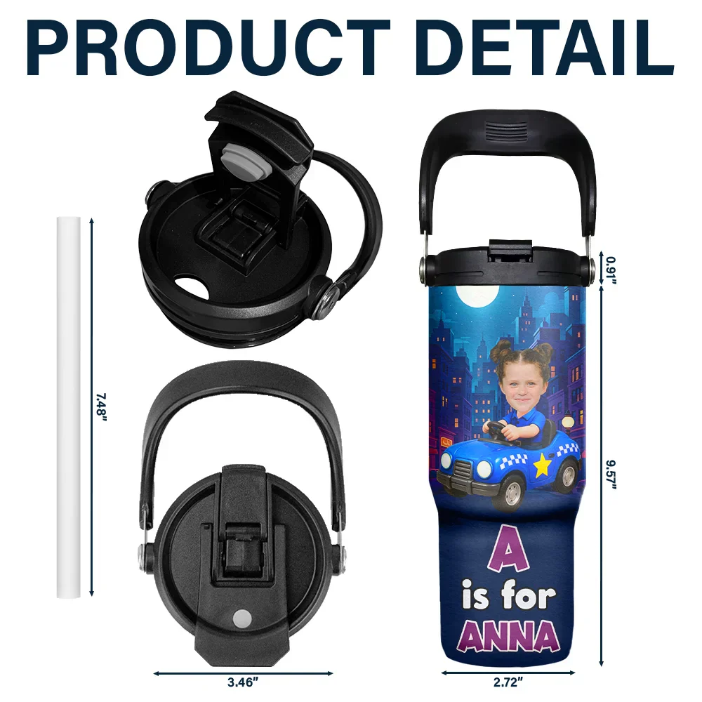 Custom Photo Monogram Kid Toy Car - Personalized 30oz Tumbler With Handle - Image 6