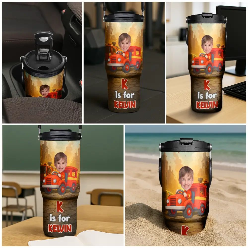 Custom Photo Monogram Kid Toy Car - Personalized 30oz Tumbler With Handle - Image 7