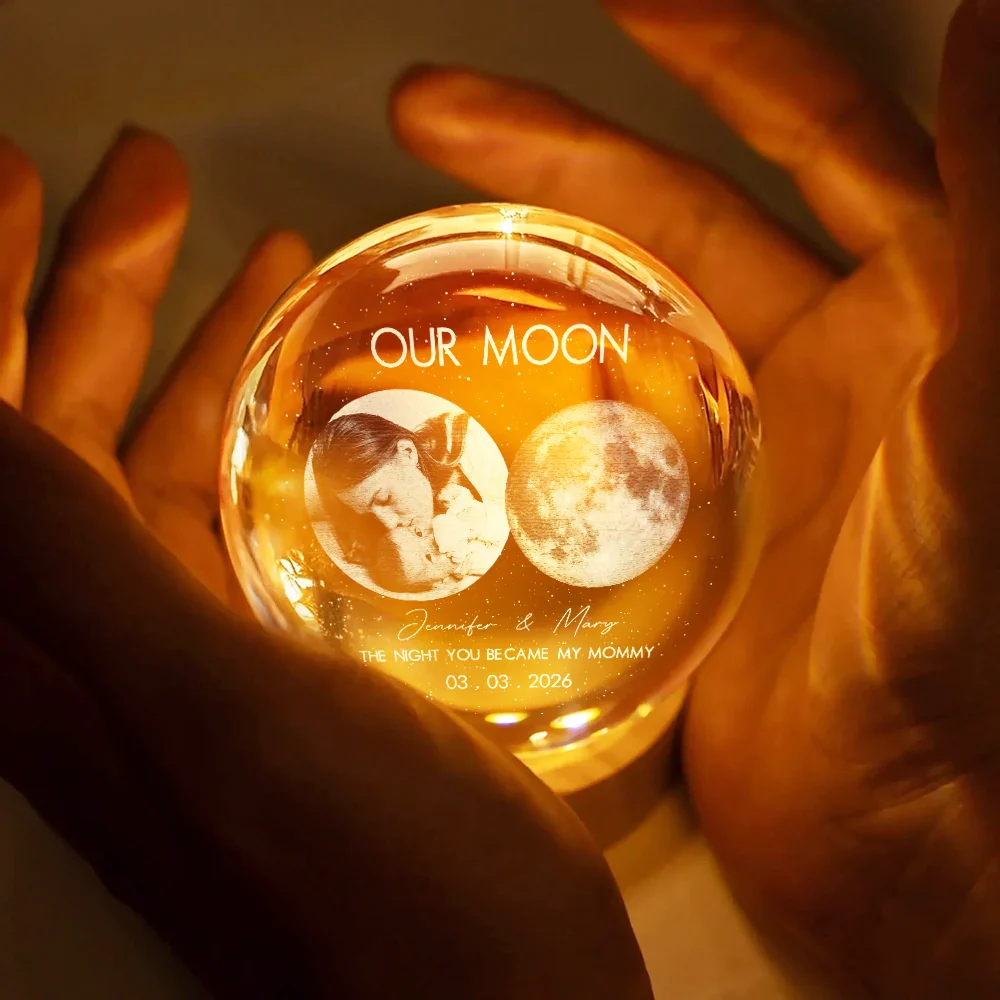 Custom Photo Moon Phase The Beginning Of Our Forever - Personalized Crystal Globe Lamp - Image 4
