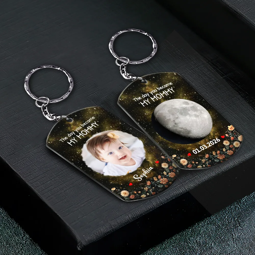 Custom Photo Moon Phase The Day You Became My Mom - Personalized Aluminum Keychain - Image 2