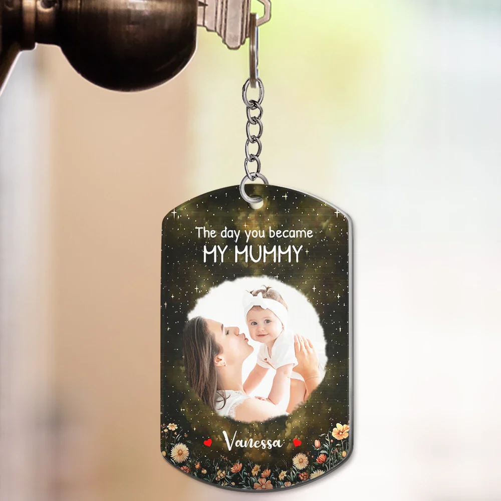 Custom Photo Moon Phase The Day You Became My Mom - Personalized Aluminum Keychain - Image 3