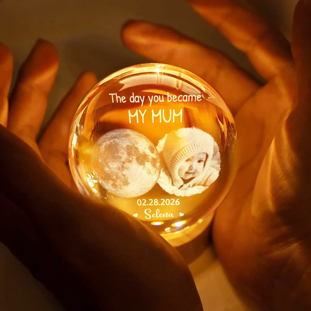 Custom Photo Moon Phase The Night You Became My Mom - Personalized Crystal Globe Lamp - Image 4