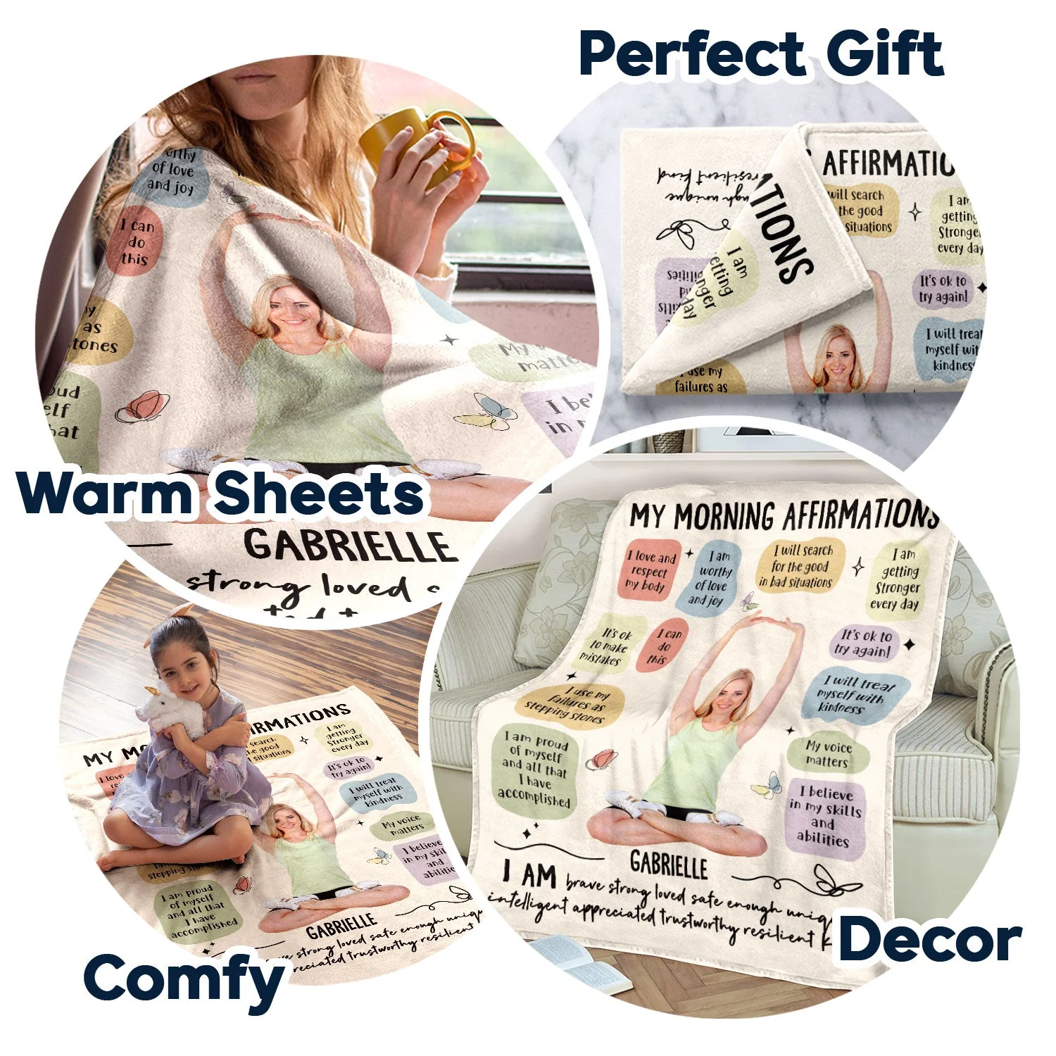 Custom Photo Morning Affirmations - Gift For Yourself - Personalized Fleece Blanket - Image 8