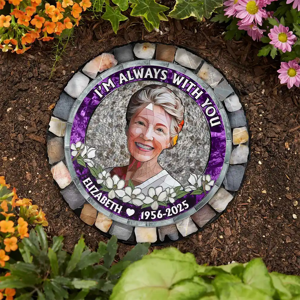 Custom Photo Mosaic Portrait Forever In My Heart - 3D Stained Glass Effect Printed, Personalized Circle Memorial Garden Stone - Image 4