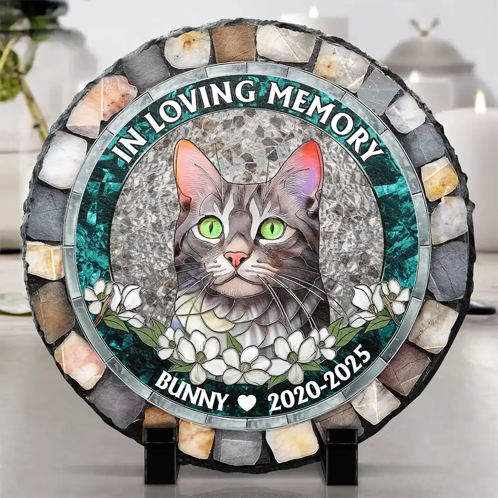 Custom Photo Mosaic Portrait Forever In My Heart - 3D Stained Glass Effect Printed, Personalized Circle Memorial Garden Stone - Image 5