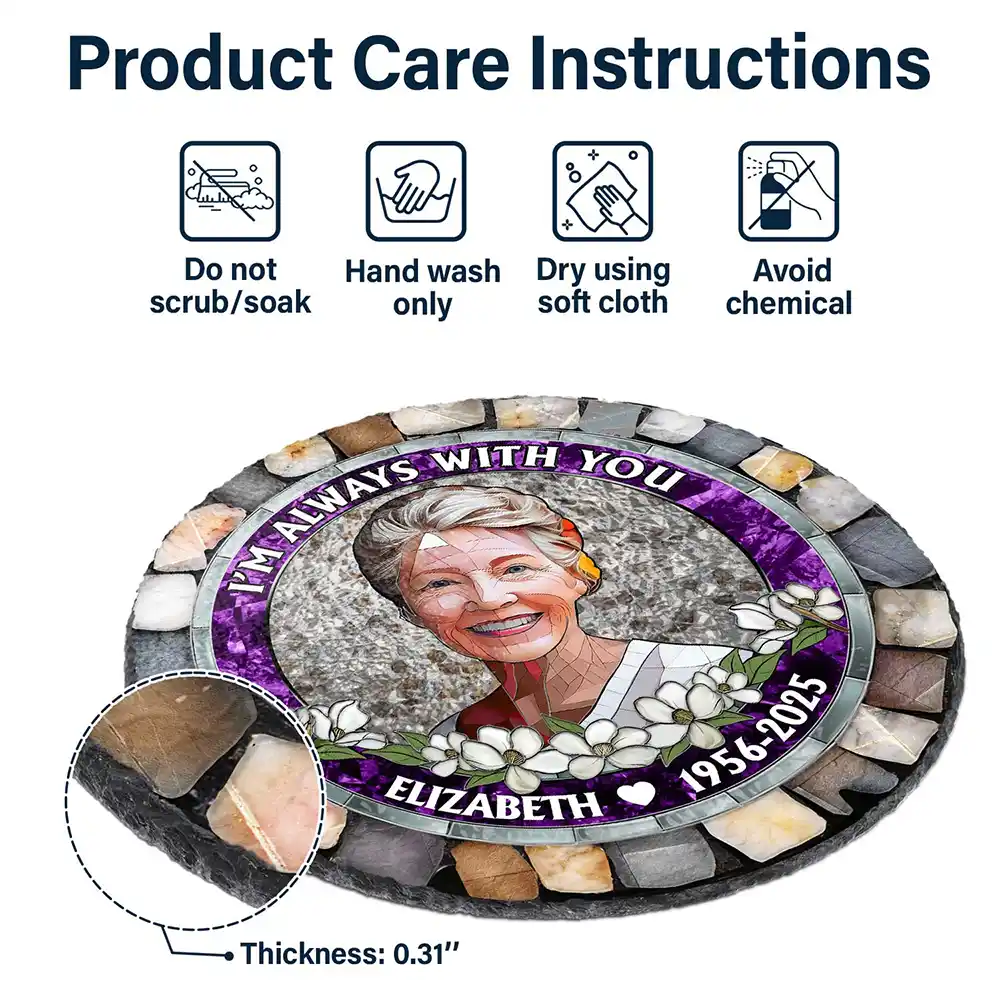Custom Photo Mosaic Portrait Forever In My Heart - 3D Stained Glass Effect Printed, Personalized Circle Memorial Garden Stone - Image 7
