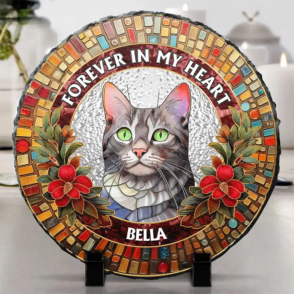 Custom Photo Mosaic Portrait I'm Always With You Memorial - 3D Stained Glass Effect Printed, Personalized Circle Memorial Garden Stone - Image 4
