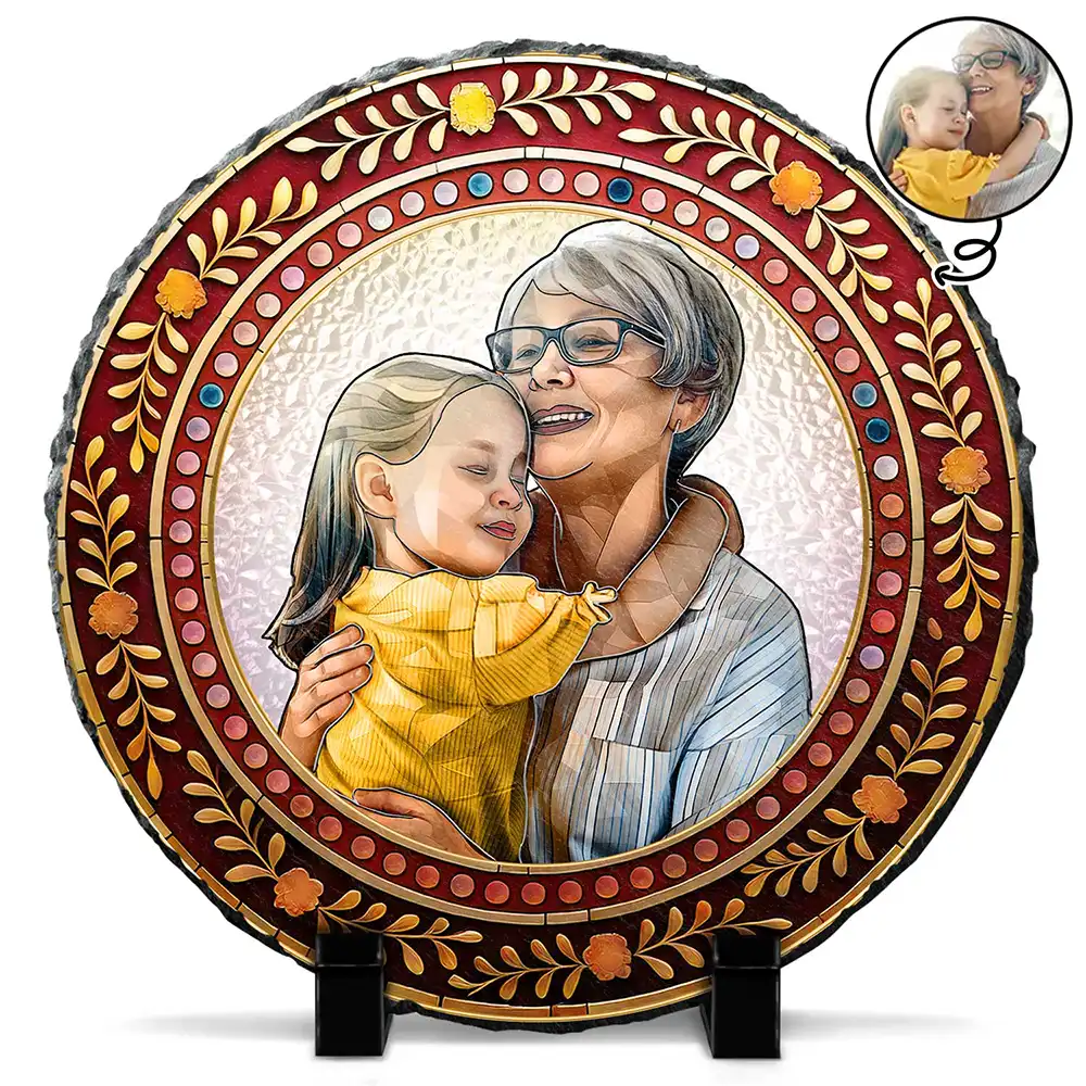 Custom Photo Mosaic Portrait Mom Grandma Parents Family - 3D Stained Glass Effect Printed, Personalized Circle Memorial Garden Stone
