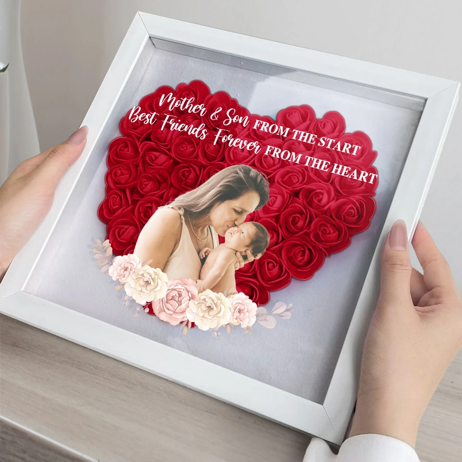 Custom Photo Mother And Daughter Forever Linked Together - Gift For Mom, Mommy - Personalized Flower Shadow Box - Image 4