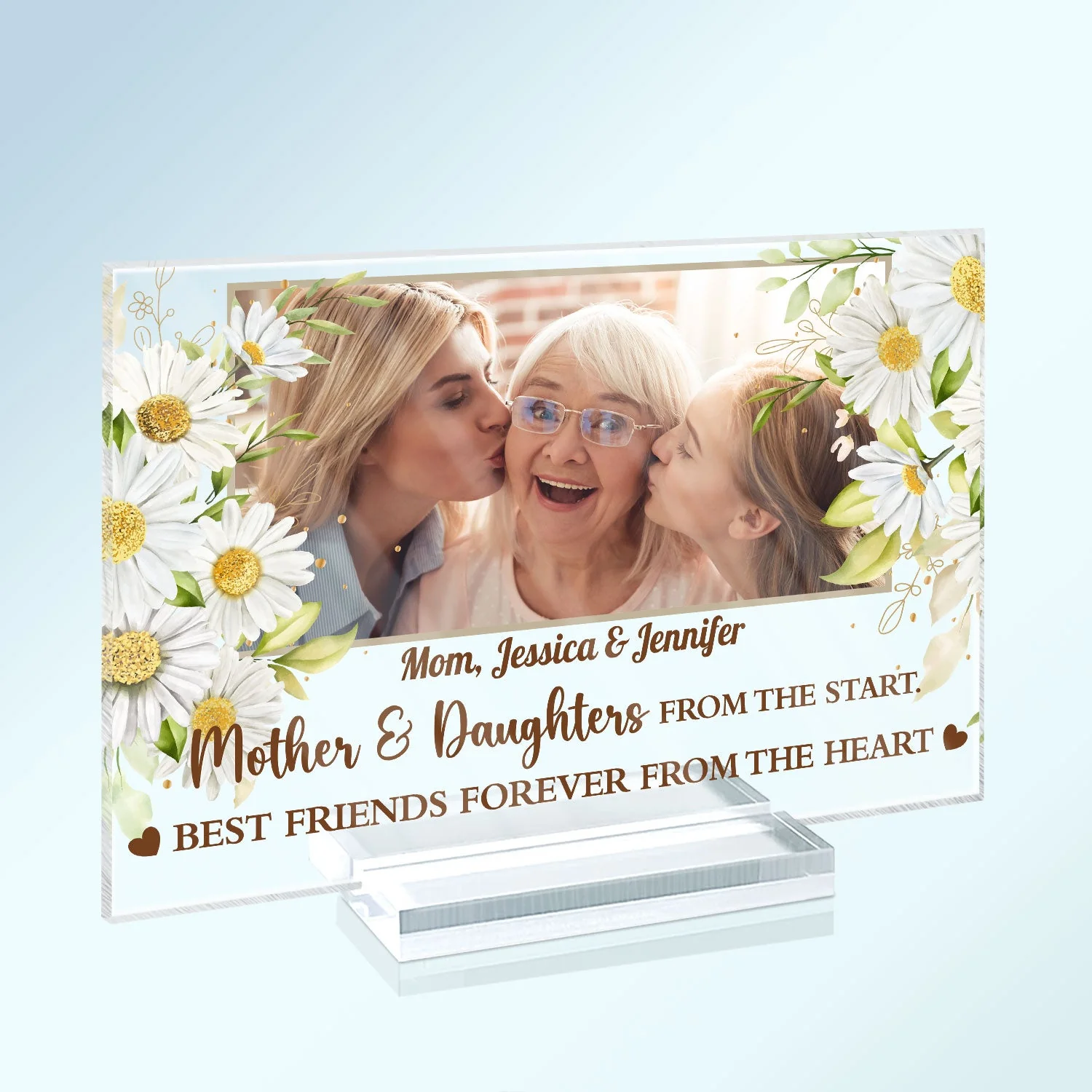 Custom Photo Mother And Daughters Forever Linked Together - Birthday, Loving Gift For Mom, Mum, Nana - Personalized Horizontal Rectangle Acrylic Plaque - Image 2