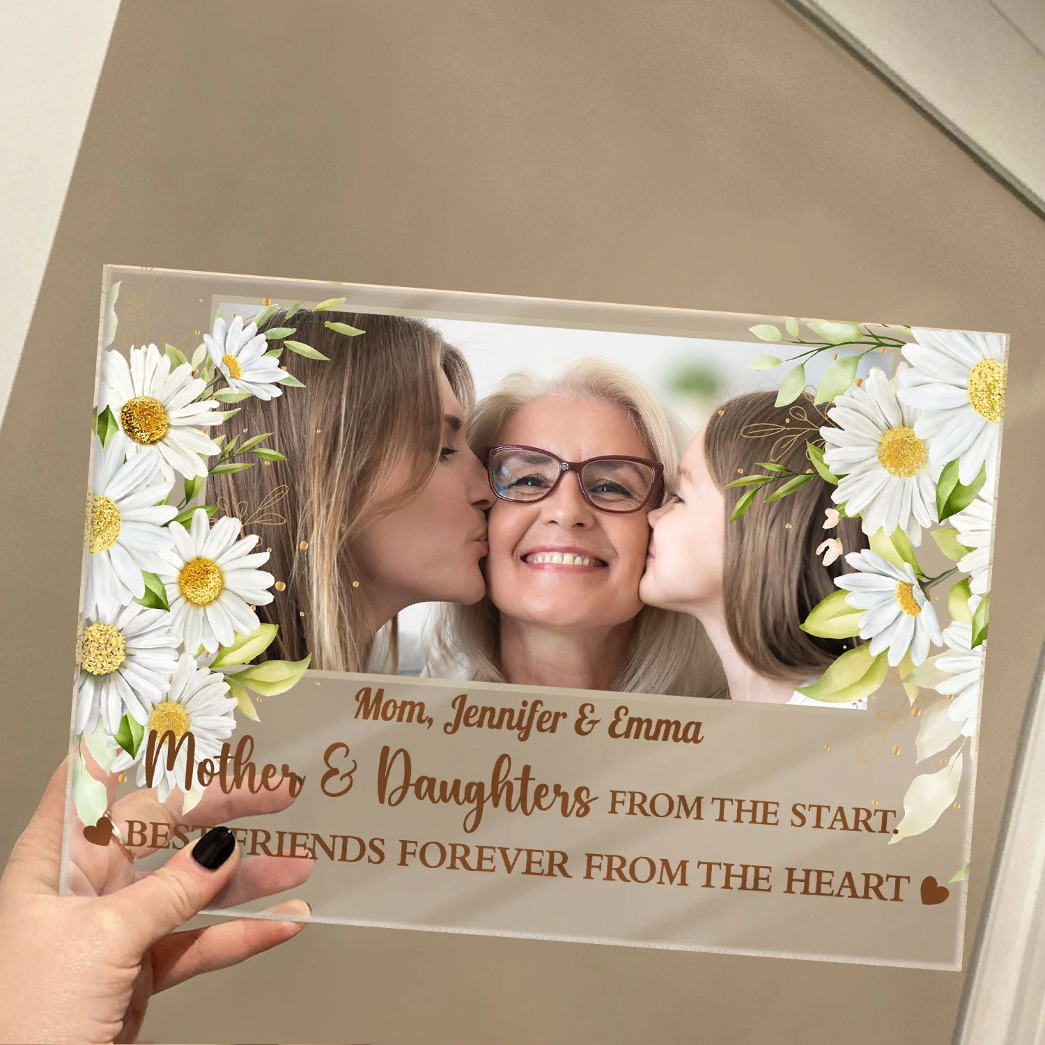 Custom Photo Mother And Daughters Forever Linked Together - Birthday, Loving Gift For Mom, Mum, Nana - Personalized Horizontal Rectangle Acrylic Plaque - Image 4