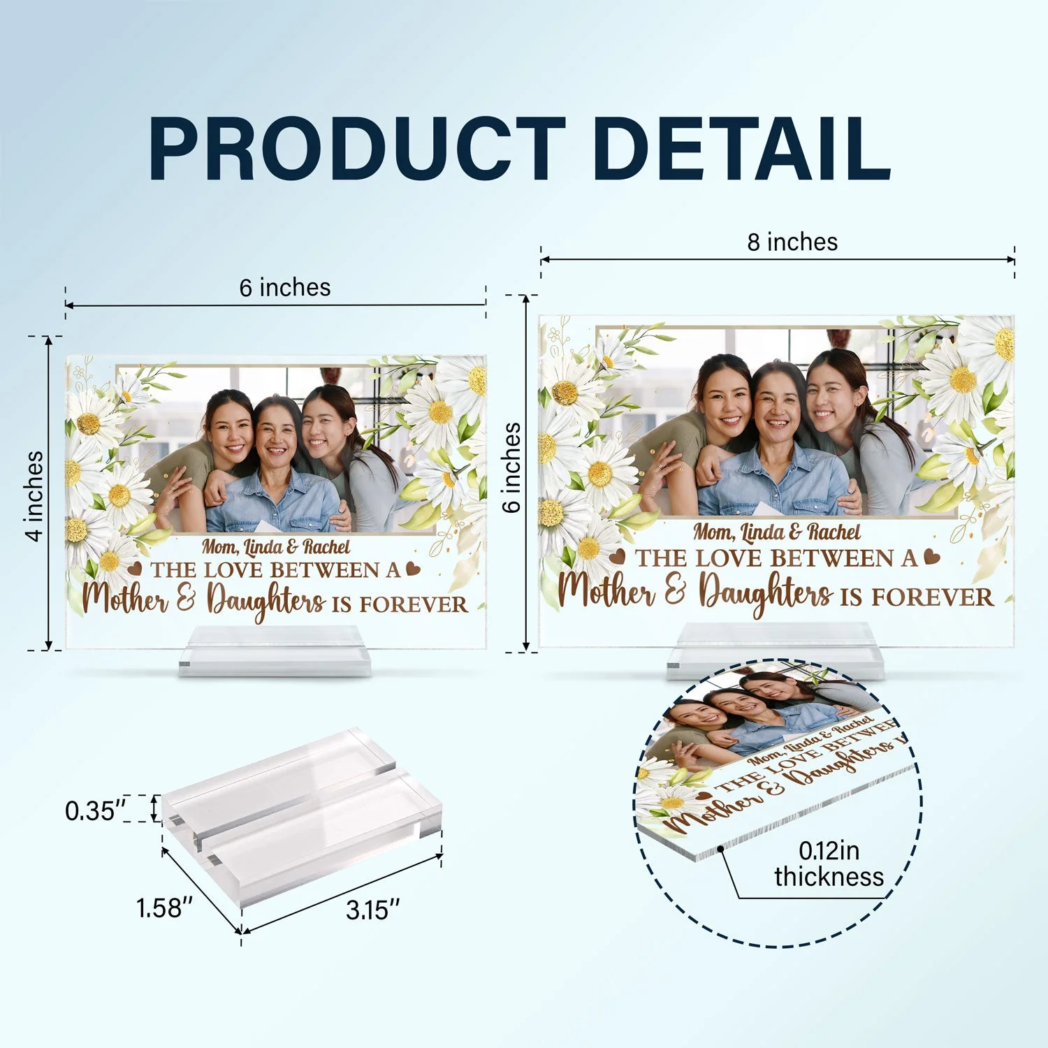 Custom Photo Mother And Daughters Forever Linked Together - Birthday, Loving Gift For Mom, Mum, Nana - Personalized Horizontal Rectangle Acrylic Plaque - Image 5