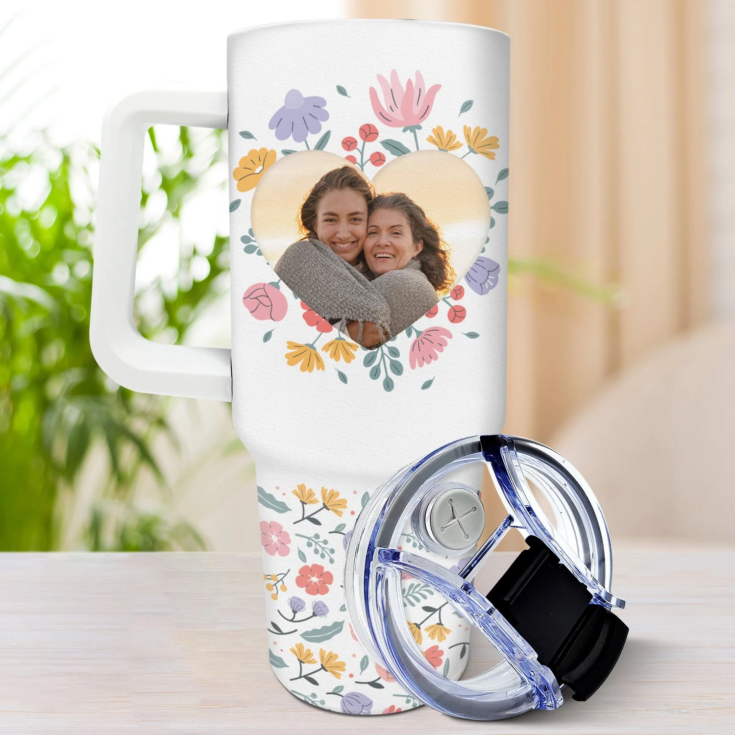 Custom Photo Mother & Daughter Son Forever Linked Together - Loving Gift For Mom, Mama - Personalized 40oz Tumbler With Straw - Image 3