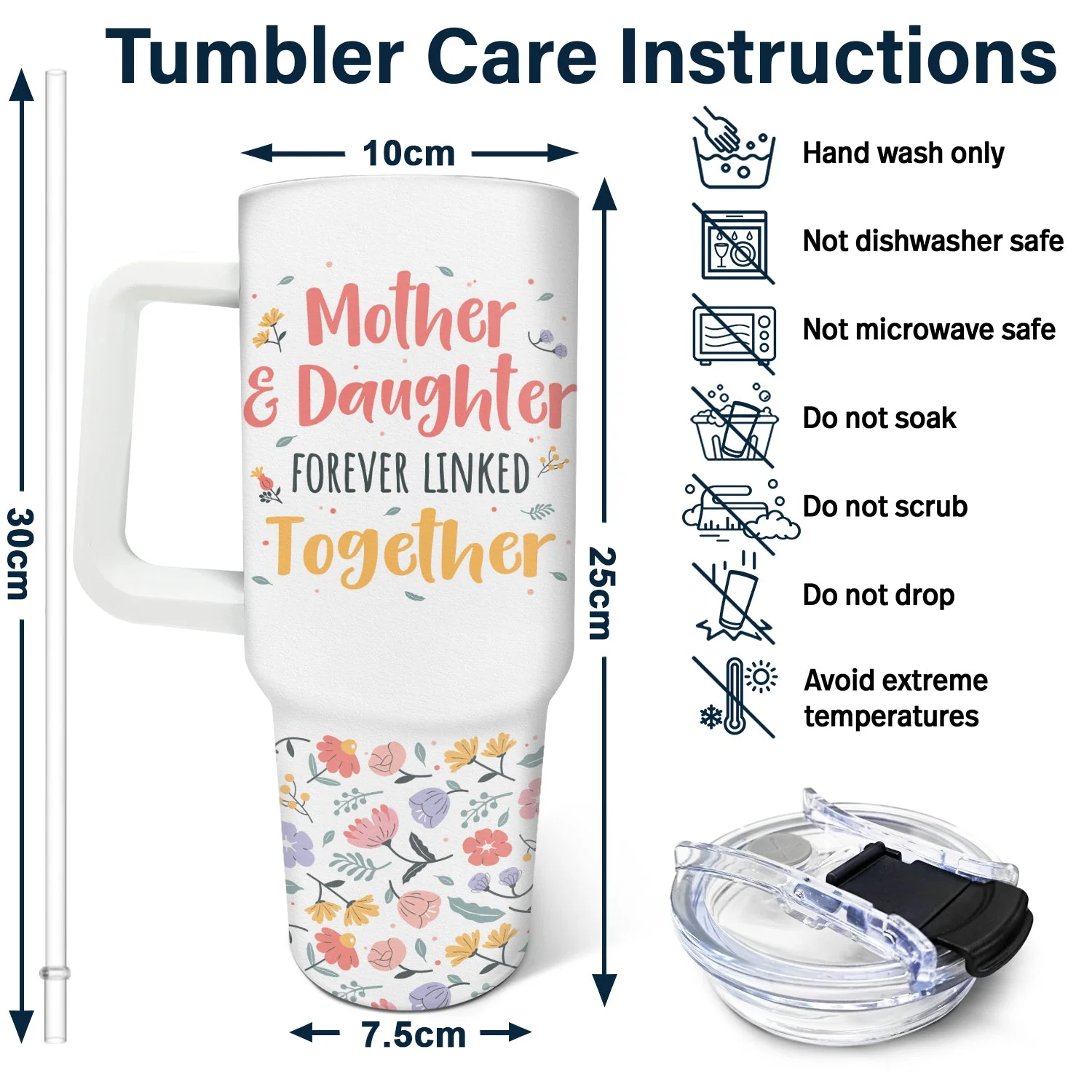Custom Photo Mother & Daughter Son Forever Linked Together - Loving Gift For Mom, Mama - Personalized 40oz Tumbler With Straw - Image 6