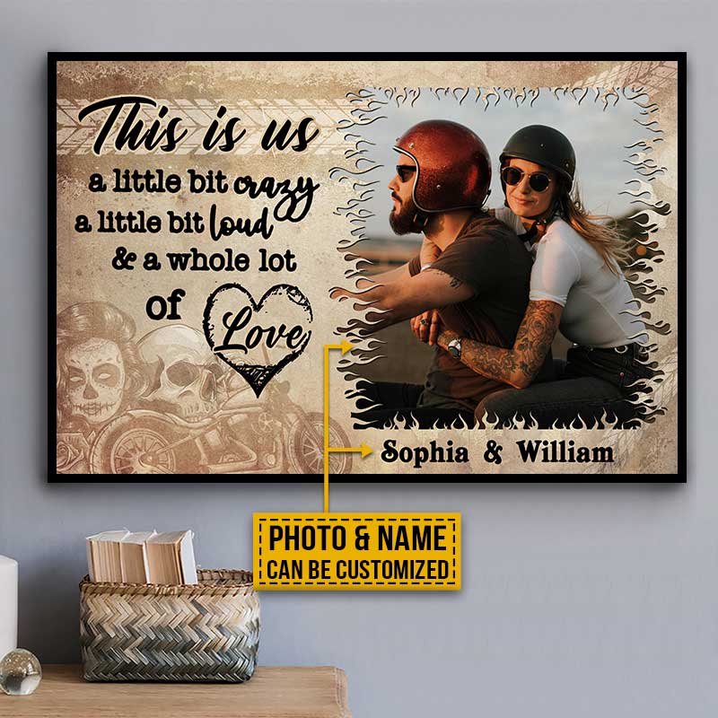 Custom Photo Motorcycling Skull Couple Husband Wife A Little Bit Of Crazy Photo Gift Custom Poster, Motorcycle, Anniversary, Wall Pictures, Wall Art, Wall Decor - Image 4