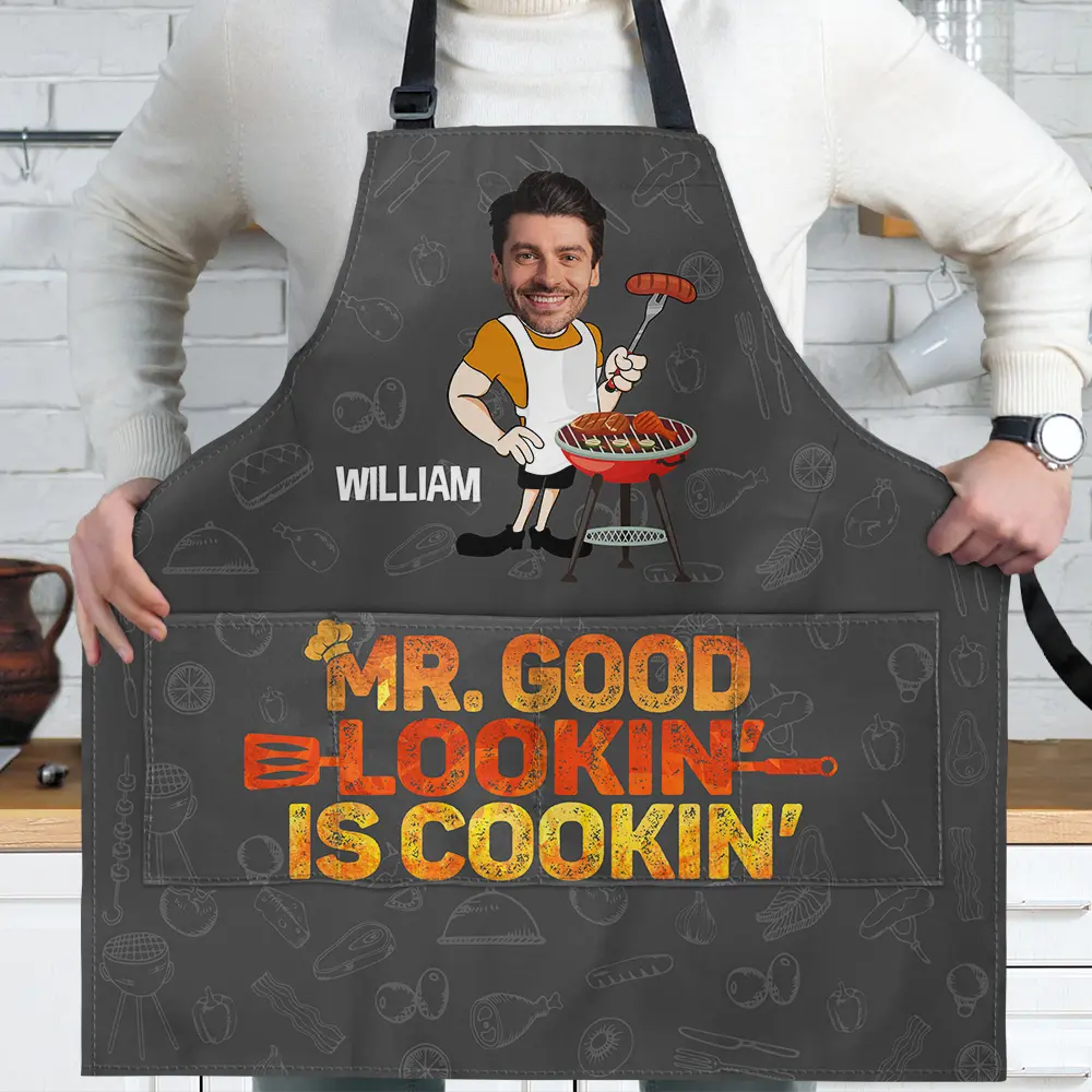 Custom Photo Mr. Good Lookin' Is Cookin' - Personalised Apron - Image 3