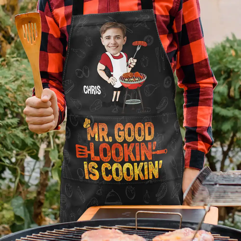 Custom Photo Mr. Good Lookin' Is Cookin' - Personalised Apron - Image 4