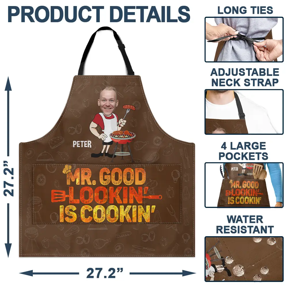 Custom Photo Mr. Good Lookin' Is Cookin' - Personalized Apron - Image 5