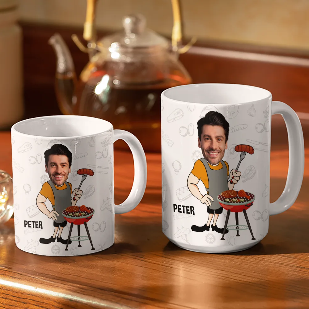 Custom Photo Mr. Good Looking Is Cooking Grilling Apron - Personalized White Edge-to-Edge Mug - Image 4