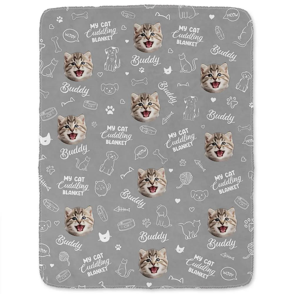Custom Photo My Cat Cuddling Blanket - Personalized Fleece Blanket, Sherpa Blanket - Image 3