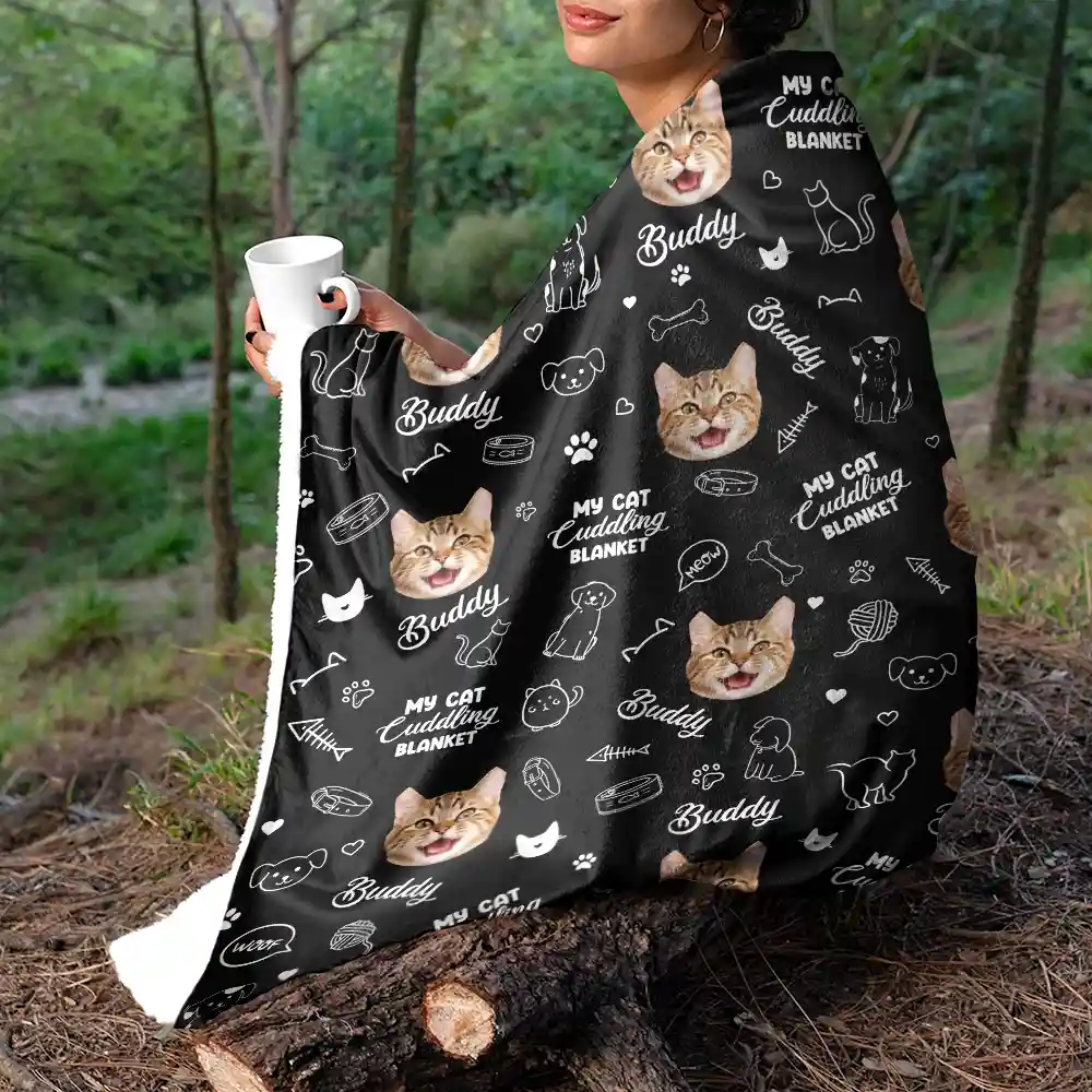 Custom Photo My Cat Cuddling Blanket - Personalized Fleece Blanket, Sherpa Blanket - Image 6