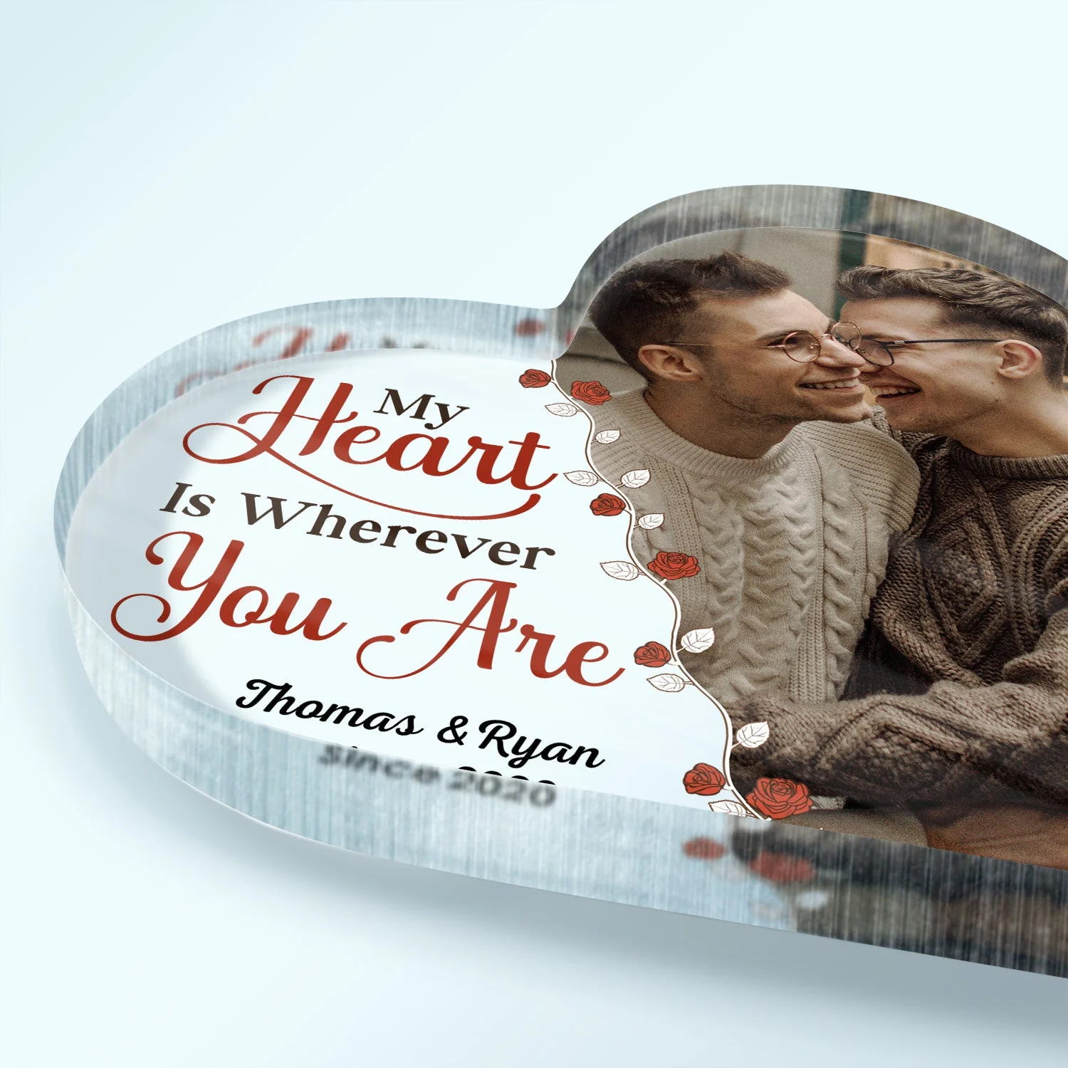 Custom Photo My Favorite Place In All The World - Anniversary Gift For Couple - Personalized Custom Heart Shaped Acrylic Plaque - Image 3