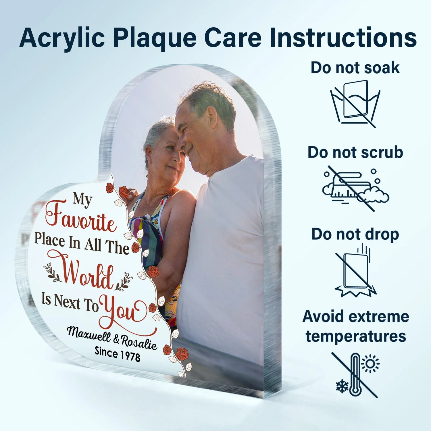 Custom Photo My Favorite Place In All The World - Anniversary Gift For Couple - Personalized Custom Heart Shaped Acrylic Plaque - Image 6