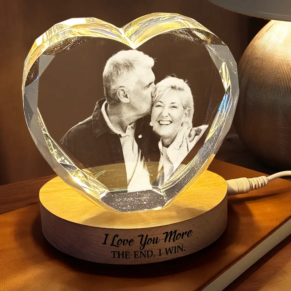 Custom Photo My Favorite Place In All The World Is Next To You - Personalized Crystal Heart Shaped Lamp - Image 3
