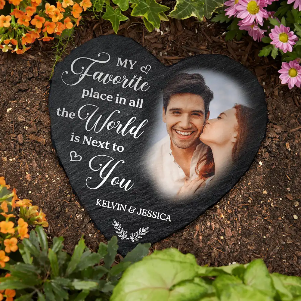 Custom Photo My Favorite Place In All The World - Personalized Heart Memorial Garden Stone - Image 3