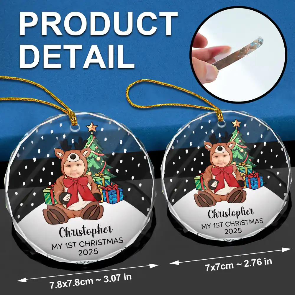 Custom Photo My First Christmas Baby Costumes - Personalized Circle Glass Ornament - Image 7