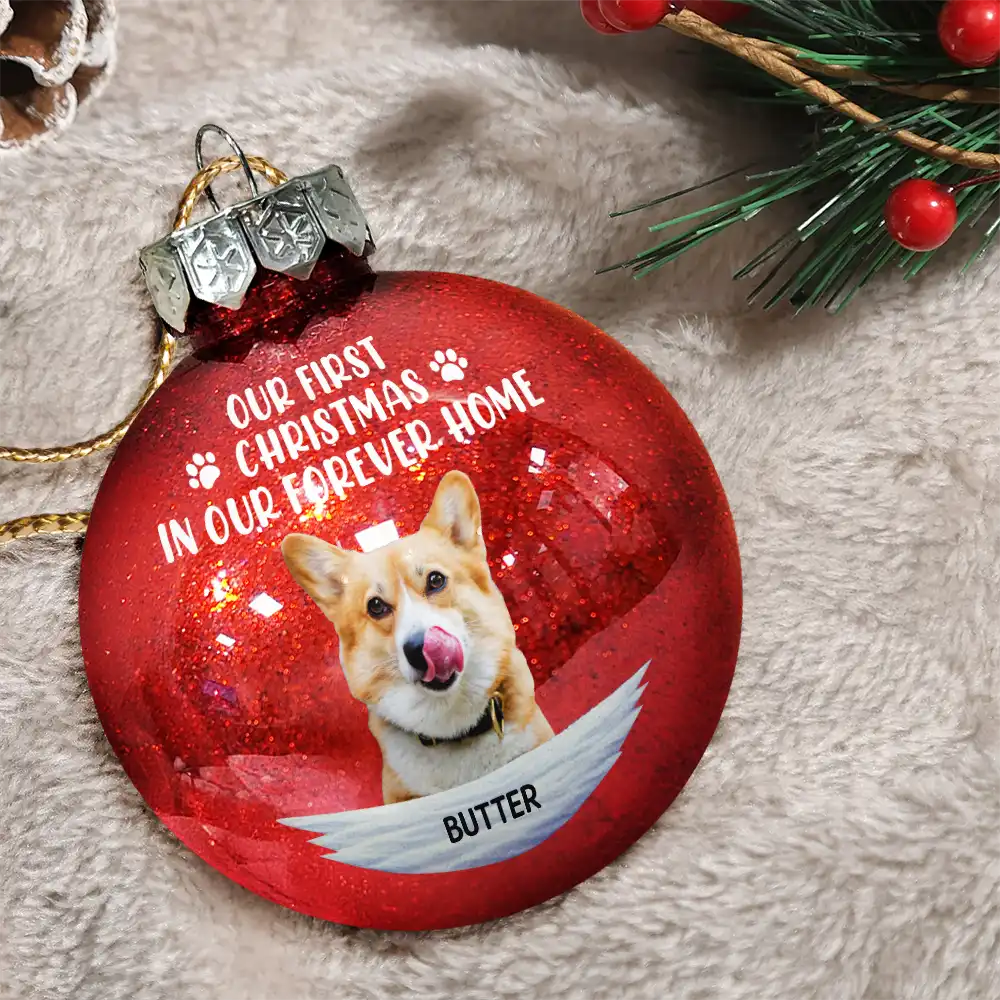 Custom Photo My First Christmas In My Forever Home - Personalized Ball Ornament - Image 4