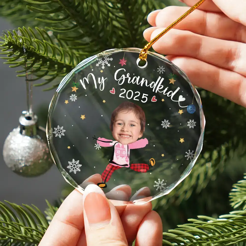 Custom Photo My Grandkids Grandparents Family - Personalized Circle Glass Ornament - Image 3